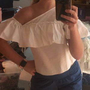 boutique white one shoulder top with ruffle